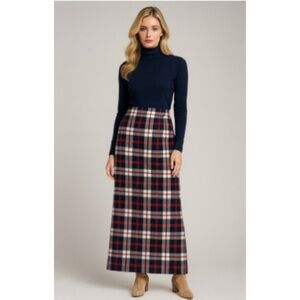 Chadwicks Wool Blend Plaid Tartan Maxi Skirt Red, Blue, White Preppy Work 12T
